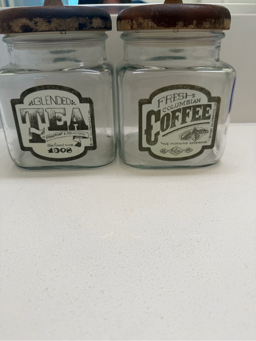 Glass Tea & Coffee Storage Jars with Brown Wood Lids - Set of 2